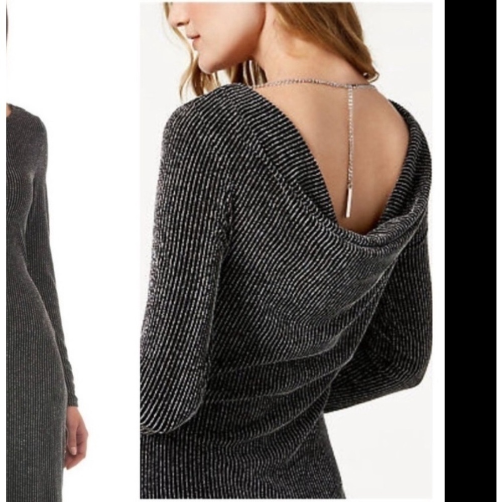 Michael Kors Black Dress sparkle Cowl Back PETITE Size XSmall Long Sleeve NEW